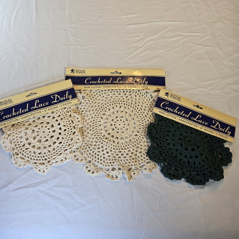 Royal Norfolk‎ Linen Beige Green 2x8" Round 1x12" 2 Piece Doily Set